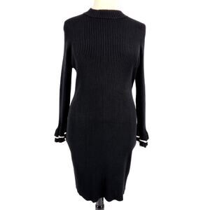Linea Donna Ribbed Sweater Dress w Ruffle Cuffs Womens Size Large Black